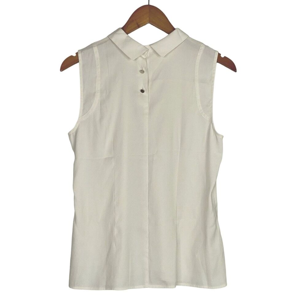 Ann Taylor Collar Button Sleeveless Blouse Slit Hem Back Buttons S Ivory Cream - Picture 11 of 16